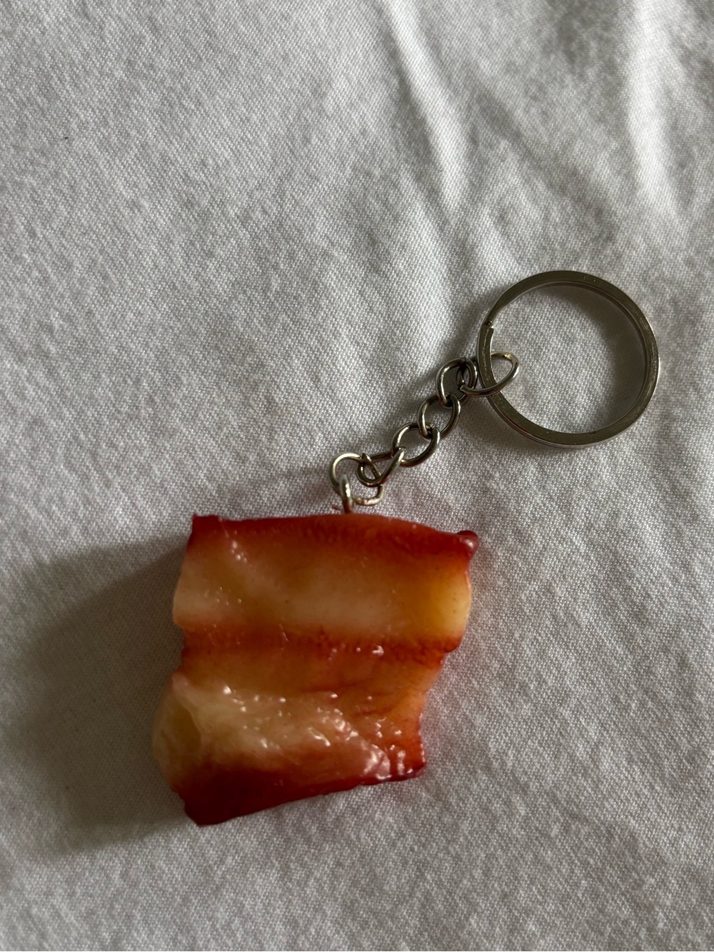Novelty Bacon Slice Keychain - Red/Peach Faux Food Charm